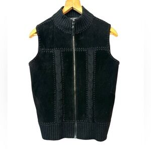 Planet & Company Leather Knit Vest Zip Front Sweater‎ Black women’s size small